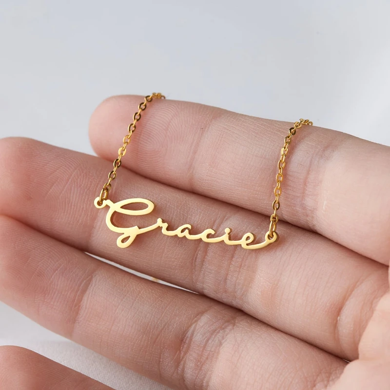 Handwriting Style Name Necklace Personalized Stainless Steel Signature Font Nameplate Choker Necklaces Women Gifts
Handwriting Style Name Necklace Personalized Stainless Steel Signature Font Nameplate Choker Necklaces Women Gifts