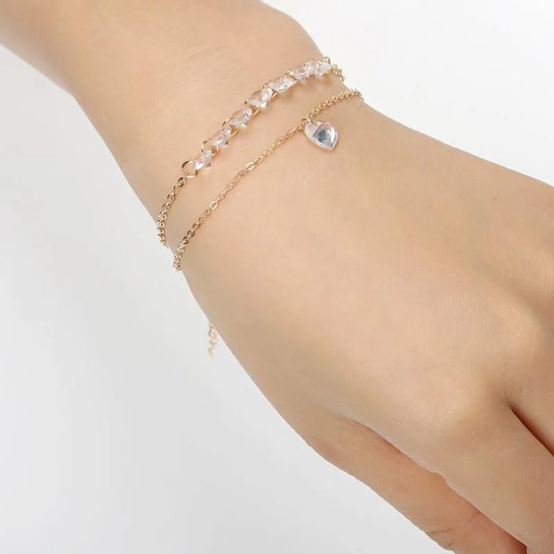 New Europe and America Fashion Simple Multi-layer Heart and Crystal Chain Bracelets For Women Girls Summer Party Gift
New Europe and America Fashion Simple Multi-layer Heart and Crystal Chain Bracelets For Women Girls Summer Party Gift
