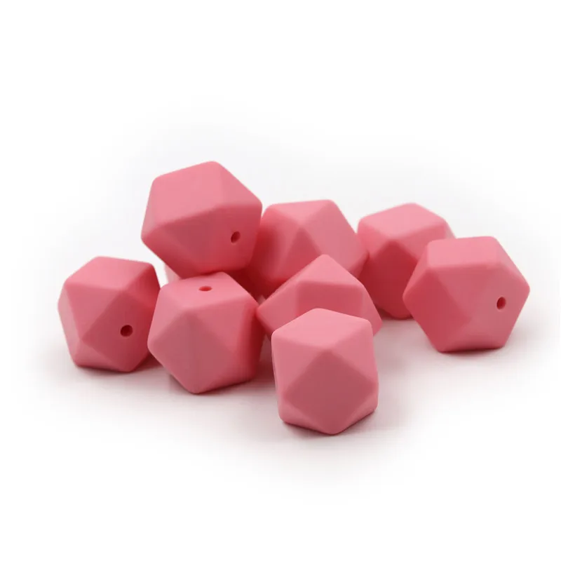 Шестигранные силиконовые бусины темно розового цвета Детские бриллианты