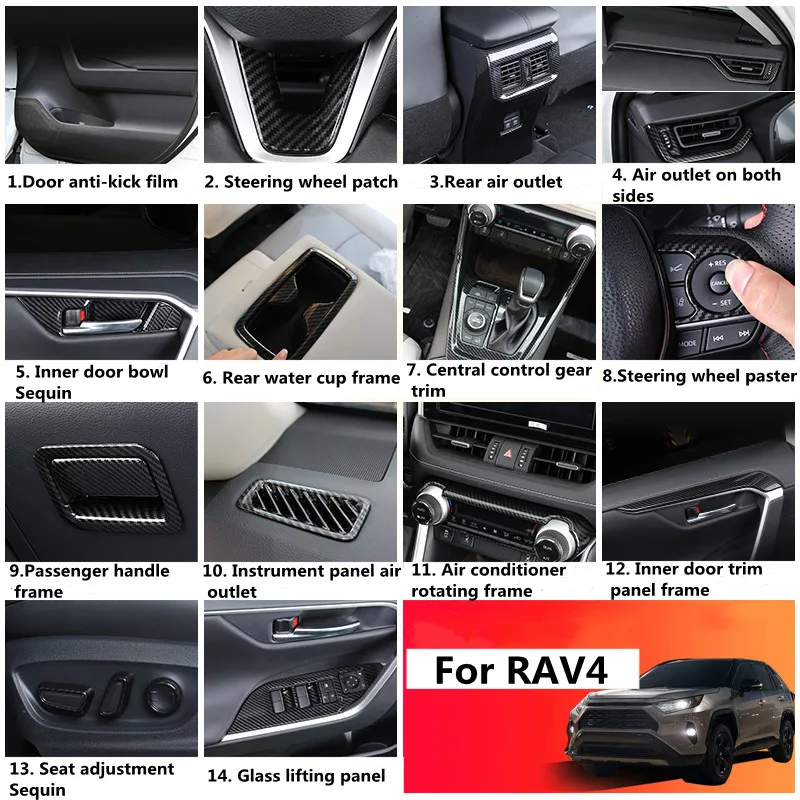 Suitable for 2019-2021 Toyota RAV4 decorative sticker ABS carbon fiber car window gear air outlet decoration car accessories
Suitable for 2019-2021 Toyota RAV4 decorative sticker ABS carbon fiber car window gear air outlet decoration car accessories