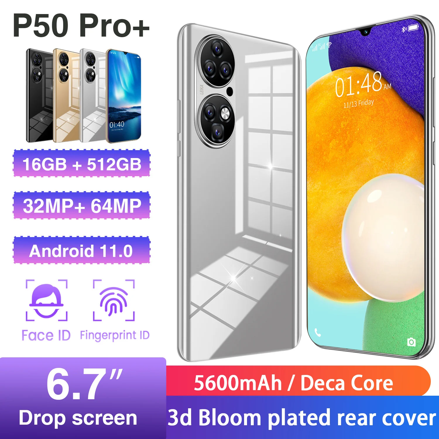 New Arrival P50 Pro Global Version Smartphone 6.7 Inch Full Screen Face ID MTK6893 32MP 64MP Camera 16GB 512GB Android 11
New Arrival P50 Pro Global Version Smartphone 6.7 Inch Full Screen Face ID MTK6893 32MP 64MP Camera 16GB 512GB Android 11