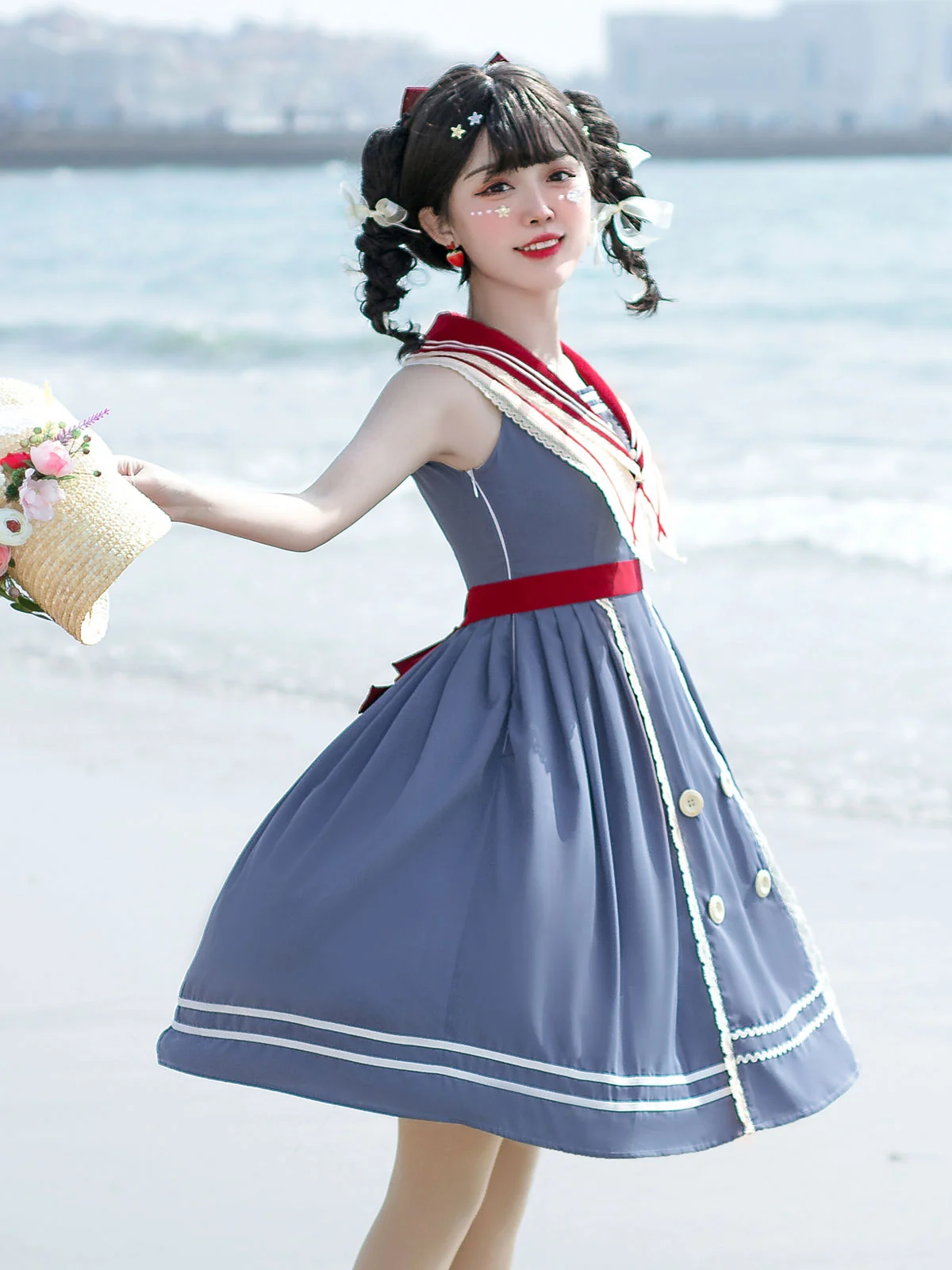 Academic Lolita JSK Dress Blue Gray Sleeveless Sailor Collar Bows Lace Up Polyester Daily Casual Lolita Jumper Skirts
Academic Lolita JSK Dress Blue Gray Sleeveless Sailor Collar Bows Lace Up Polyester Daily Casual Lolita Jumper Skirts