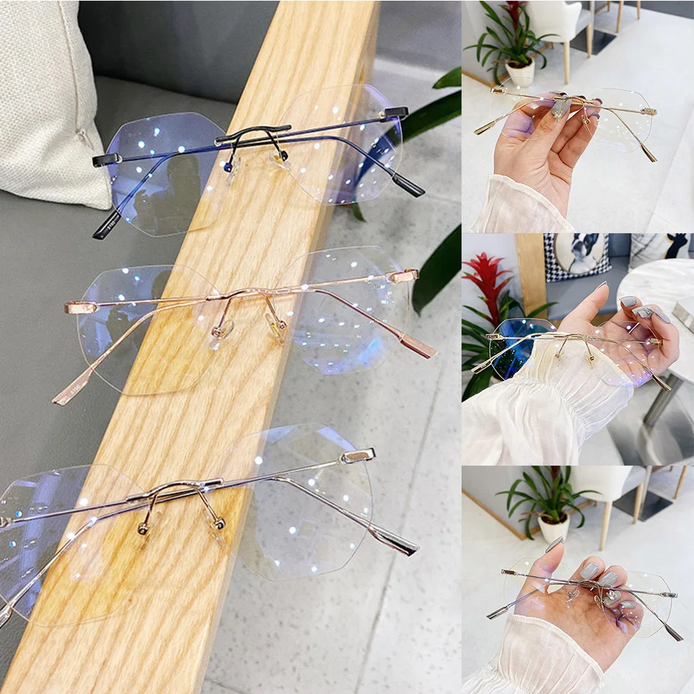 Blue Llight Blocking Rimless Glasses Frame Women Spectacle Myopia Transparent Glasses Men Eyeglasses Optical Frames
Blue Llight Blocking Rimless Glasses Frame Women Spectacle Myopia Transparent Glasses Men Eyeglasses Optical Frames