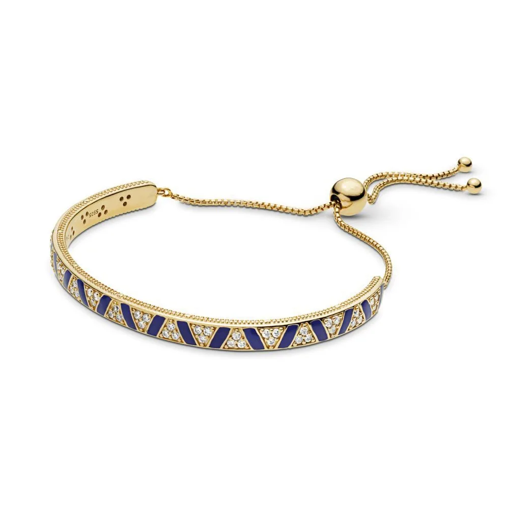

Original 925 Sterling Silver pandora Bracelet Gold Exotic Stones and Stripes Sliding Bangle Bracelets For Women DIY Jewelry