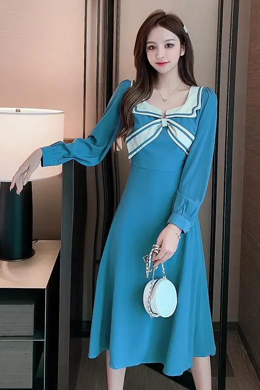 Spring Korean 2021 Blue Elegant Dress Women Vintage Bow Maxi Dress Full Sleeve Vintage Casual Work Dresses
Spring Korean 2021 Blue Elegant Dress Women Vintage Bow Maxi Dress Full Sleeve Vintage Casual Work Dresses