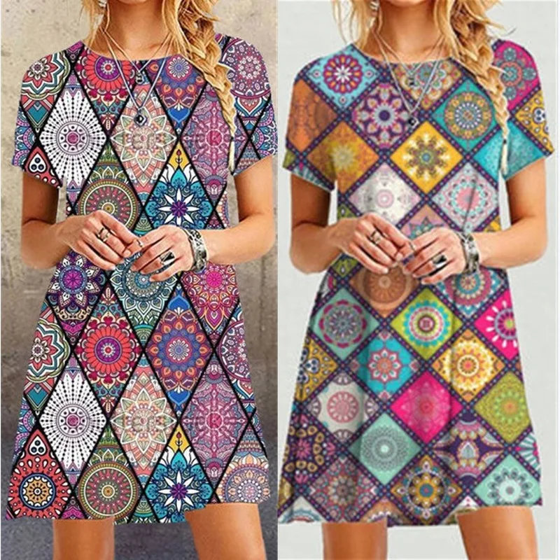 Lugentolo Print Short Dress Women Short Sleeve Round Neck A-Line Casual Summer Fashion Mini Dress
Lugentolo Print Short Dress Women Short Sleeve Round Neck A-Line Casual Summer Fashion Mini Dress