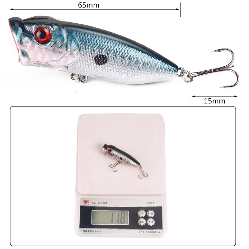

Popper 13g Hard Bait Artificial Fishing Lure 70mm Topwater Bass Trout Pike Wobbler Tackle Top Water Lure With 2 Treble Hooks