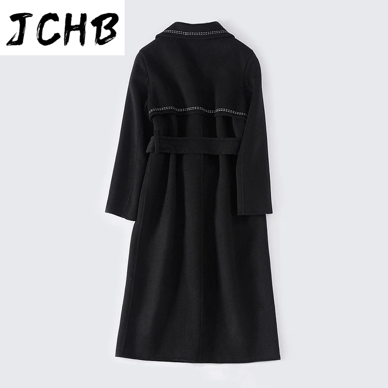 JCHB Black Color 100% Wool Coat Women Elegant Striped Long Coats Lady Turn Down Collar Bandage Overcoat Long Sleeve Outerwear
JCHB Black Color 100% Wool Coat Women Elegant Striped Long Coats Lady Turn Down Collar Bandage Overcoat Long Sleeve Outerwear