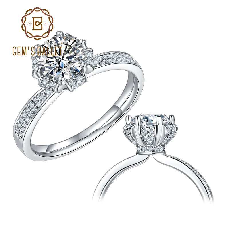 Женское Обручальное Кольцо GEM'S BALLET Moissanite, 925 пробы Серебряное кольцо с короной, 1Ct VVS1 
Женское Обручальное Кольцо GEM'S BALLET Moissanite, 925 пробы Серебряное кольцо с короной, 1Ct VVS1