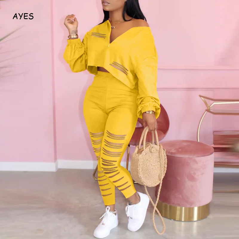 Women Casual Pink Two Piece Sets Long Sleeve Crop Top Slim Pants Hole Tracksuits V Neck 2 Piece Matching Suits Clubwear 2020
Women Casual Pink Two Piece Sets Long Sleeve Crop Top Slim Pants Hole Tracksuits V Neck 2 Piece Matching Suits Clubwear 2020