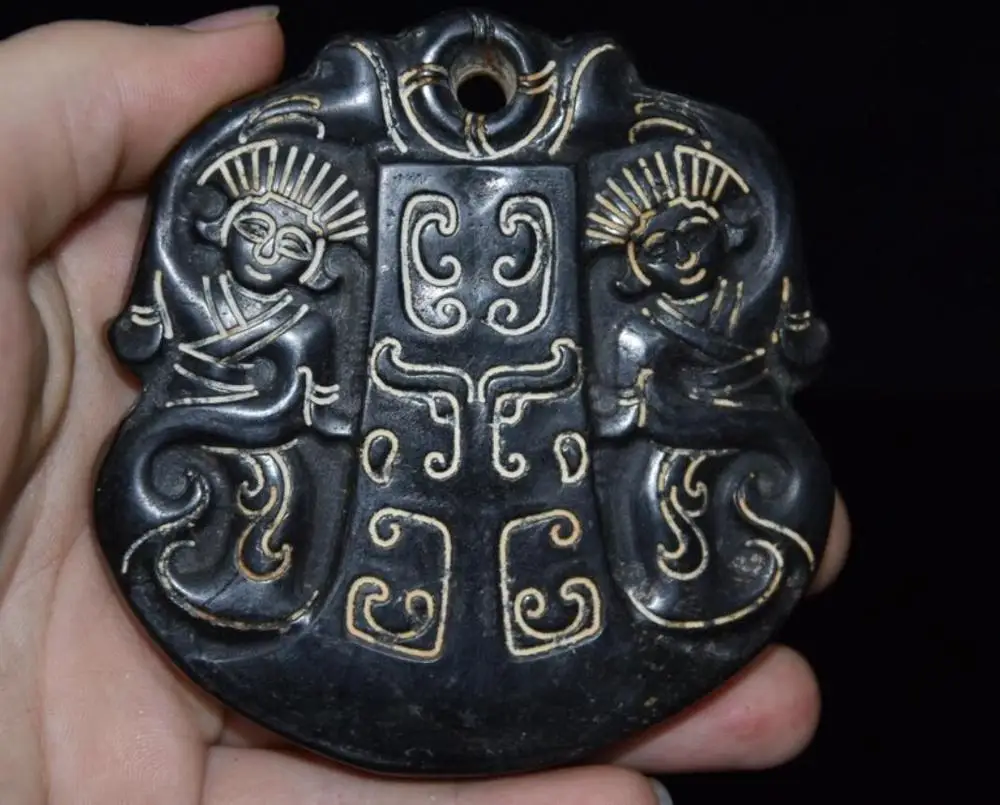 Hongshan culture archaize black iron meteorite sculpture maid bi statue #1
Hongshan culture archaize black iron meteorite sculpture maid bi statue #1