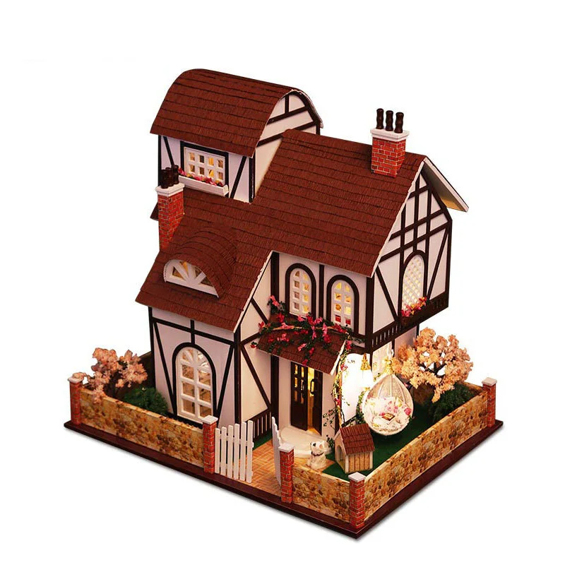 

DIY Wooden Dollhouse Casa Miniature With Furniture Kit Garden Town Doll Houses Assemble Toy for Children Christmas Gifts