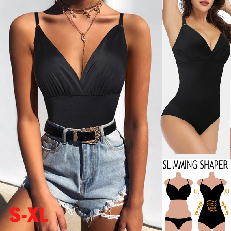 Для женщин боди танцевальная одежда с v образной горловиной Full body Shaper Sealess животик