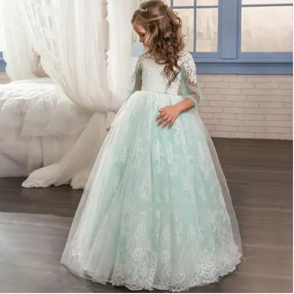 Long Sleeve Lace Applique Flower Girls Dresses Half Sleeve Elegant Girls Party Dresses Mint Green Girls Birthday Dresses Custom
Long Sleeve Lace Applique Flower Girls Dresses Half Sleeve Elegant Girls Party Dresses Mint Green Girls Birthday Dresses Custom