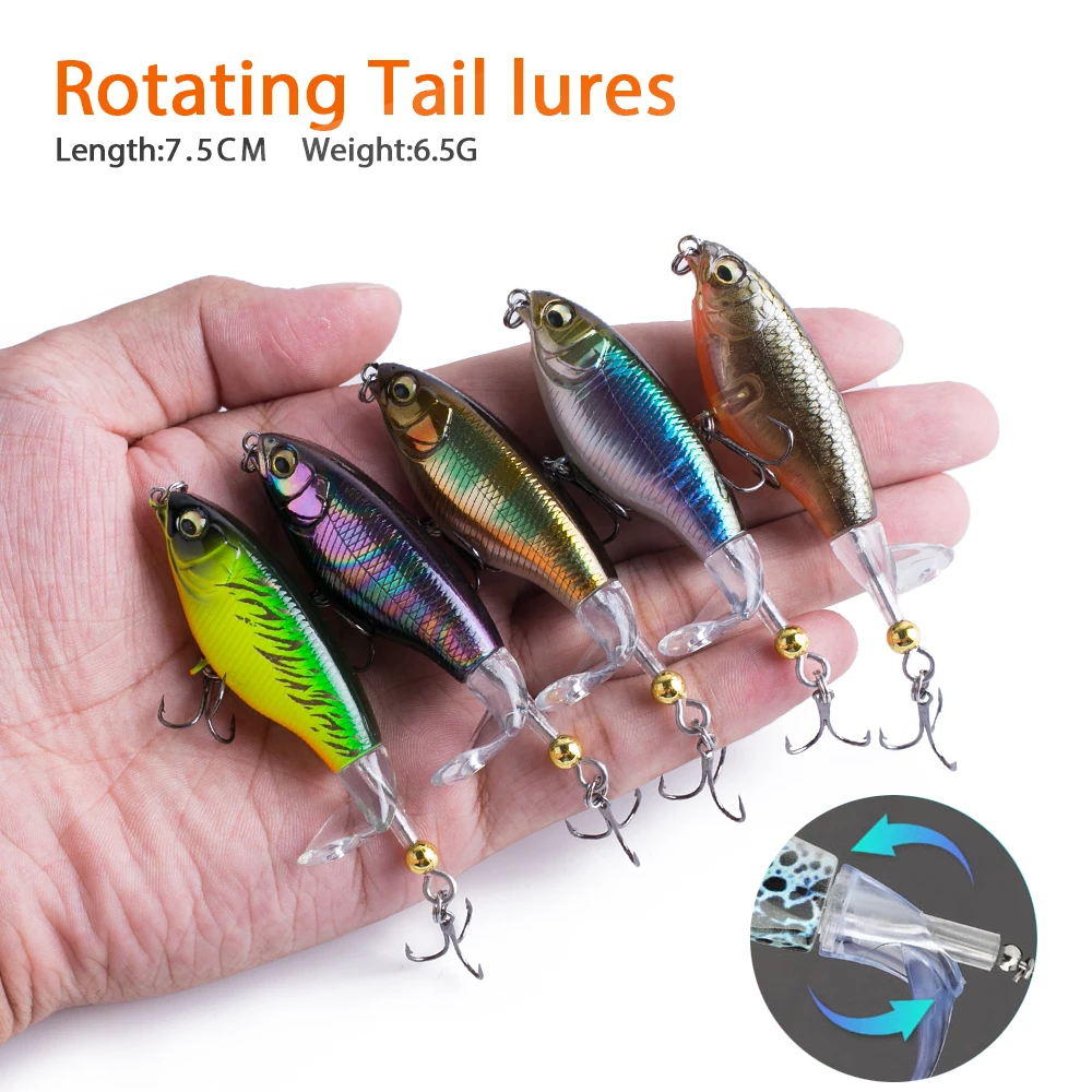 7.5mm/6.5g Whopper Plopper Fishing Lure For Carp Pike Topwater Floating Double Propeller Soft Rotating Tail Hard Bait Bass
7.5mm/6.5g Whopper Plopper Fishing Lure For Carp Pike Topwater Floating Double Propeller Soft Rotating Tail Hard Bait Bass