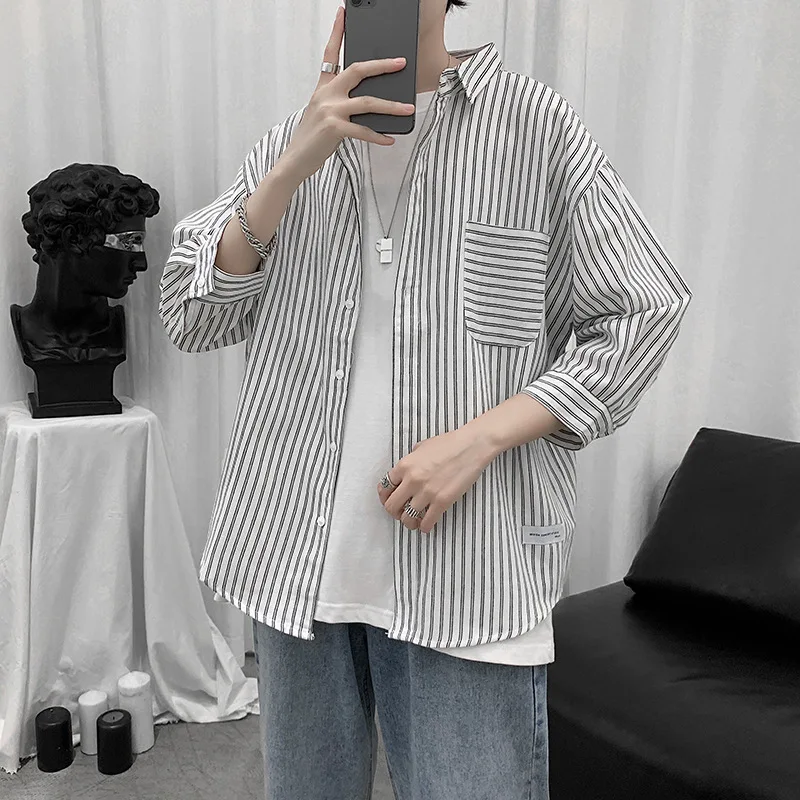 Spring 2021 New Striped Shirt Men's Shirt Hong Kong Style Fashion Casual Couple Top Long Sleeve Camisas Para Hombre
Spring 2021 New Striped Shirt Men's Shirt Hong Kong Style Fashion Casual Couple Top Long Sleeve Camisas Para Hombre