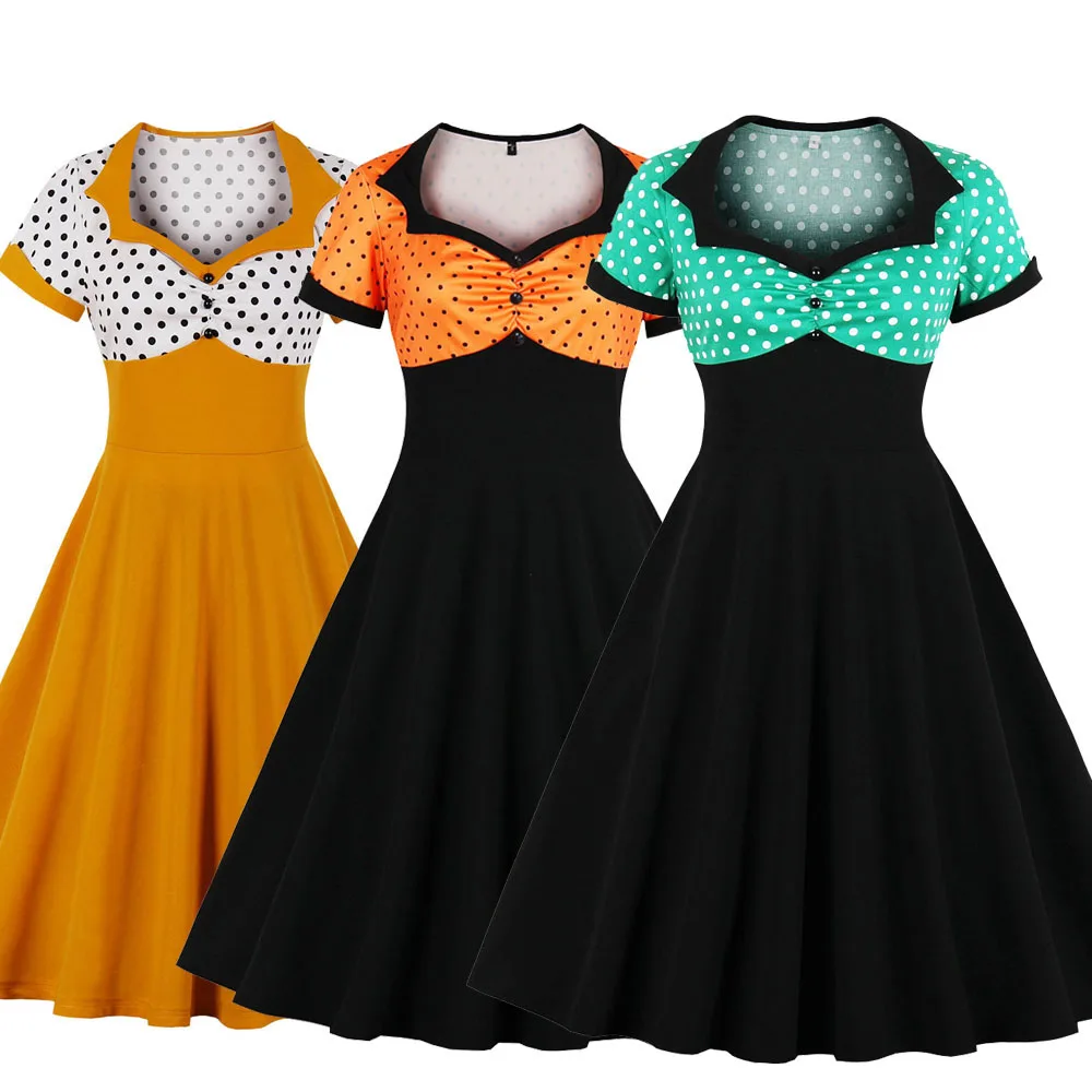 New Year 2021 Christmas Dress Women SP0606 Cotton Autumn Short Sleeve Green Black Swing Vintage Polka Dot Dress
New Year 2021 Christmas Dress Women SP0606 Cotton Autumn Short Sleeve Green Black Swing Vintage Polka Dot Dress