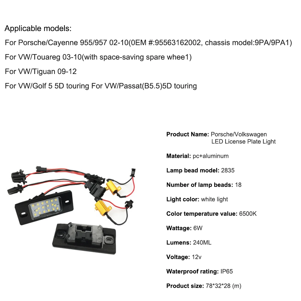Car Led License Plate Light Lamp 6W Rear Tag Light 6500K 240ML White Light for Porsche and Volkswagen Tiguan Cayenne Golf
Car Led License Plate Light Lamp 6W Rear Tag Light 6500K 240ML White Light for Porsche and Volkswagen Tiguan Cayenne Golf
