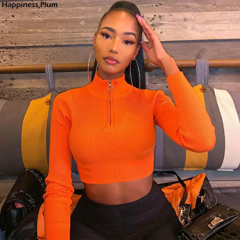 Fashion Women's Zipper Tops Ladies Sexy Cropped Navel Shirts Casual Long Sleeve Blouse Bright Solid Color Slim Top Sweatshirts
Fashion Women's Zipper Tops Ladies Sexy Cropped Navel Shirts Casual Long Sleeve Blouse Bright Solid Color Slim Top Sweatshirts