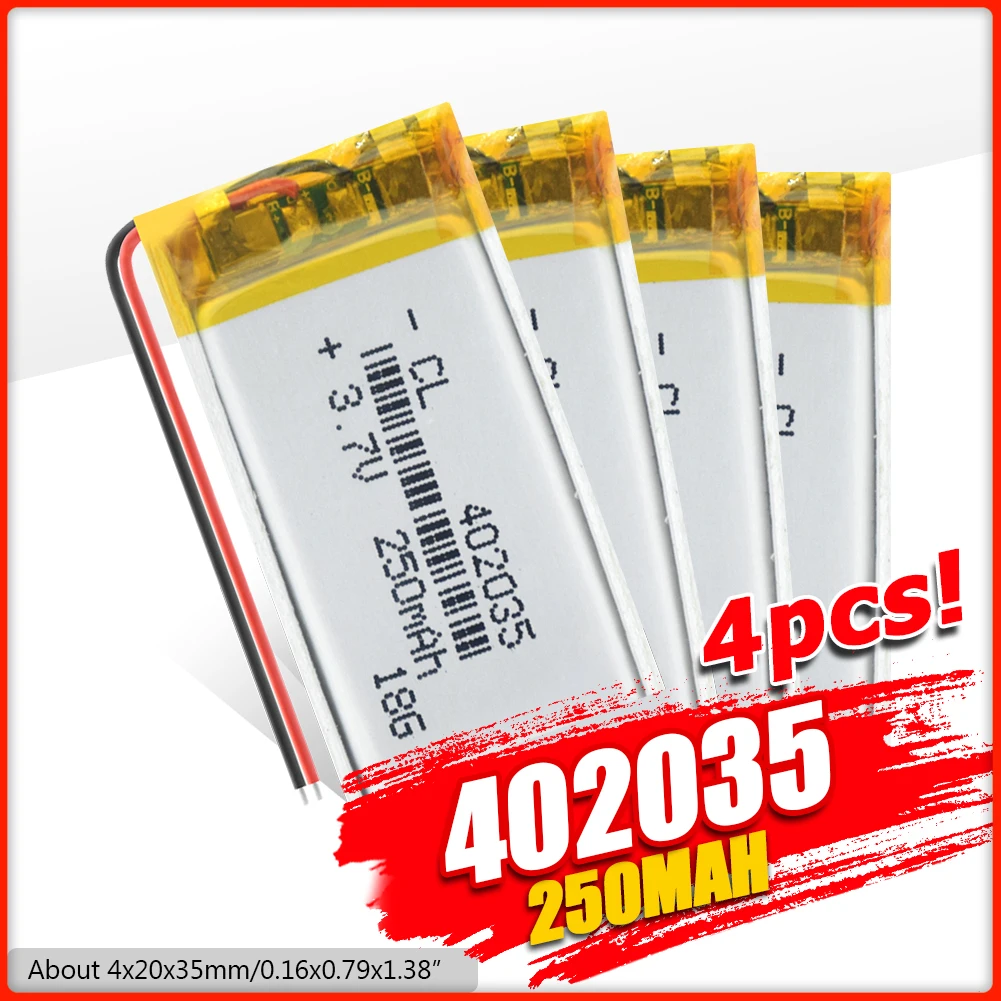 High Quality 3.7V 402035 Lipo Lithium Polymer Batteries 250mAh Li Ion Battery Replacement for Bt Headset Toys MP3 GPS DVD 
High Quality 3.7V 402035 Lipo Lithium Polymer Batteries 250mAh Li Ion Battery Replacement for Bt Headset Toys MP3 GPS DVD