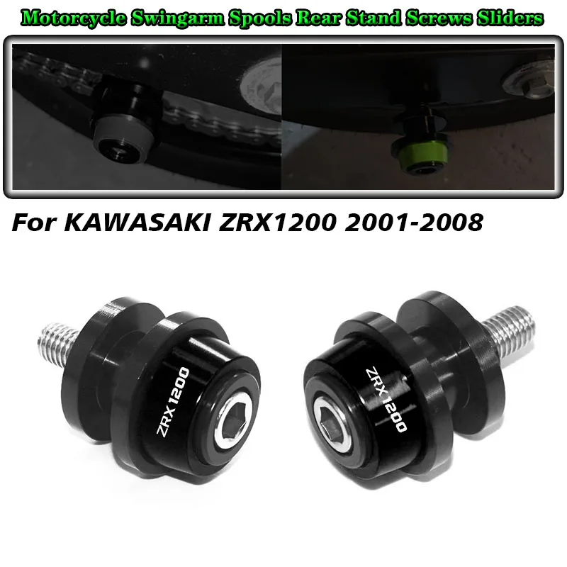 

Motorcycle Accessories FOR KAWASAKI ZRX1200 ZRX 1200 R 2001-2008 CNC Aluminum Swingarm Slider Spools 10MM Stand Screws With LOGO