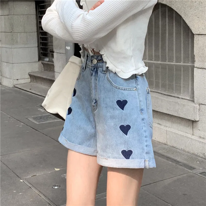 Hzirip Korean Blue All-Match High Waist Slim Design Women 2021 Hot Casual Chic Fashion Loose Love Embroidered Denim Shorts
Hzirip Korean Blue All-Match High Waist Slim Design Women 2021 Hot Casual Chic Fashion Loose Love Embroidered Denim Shorts
