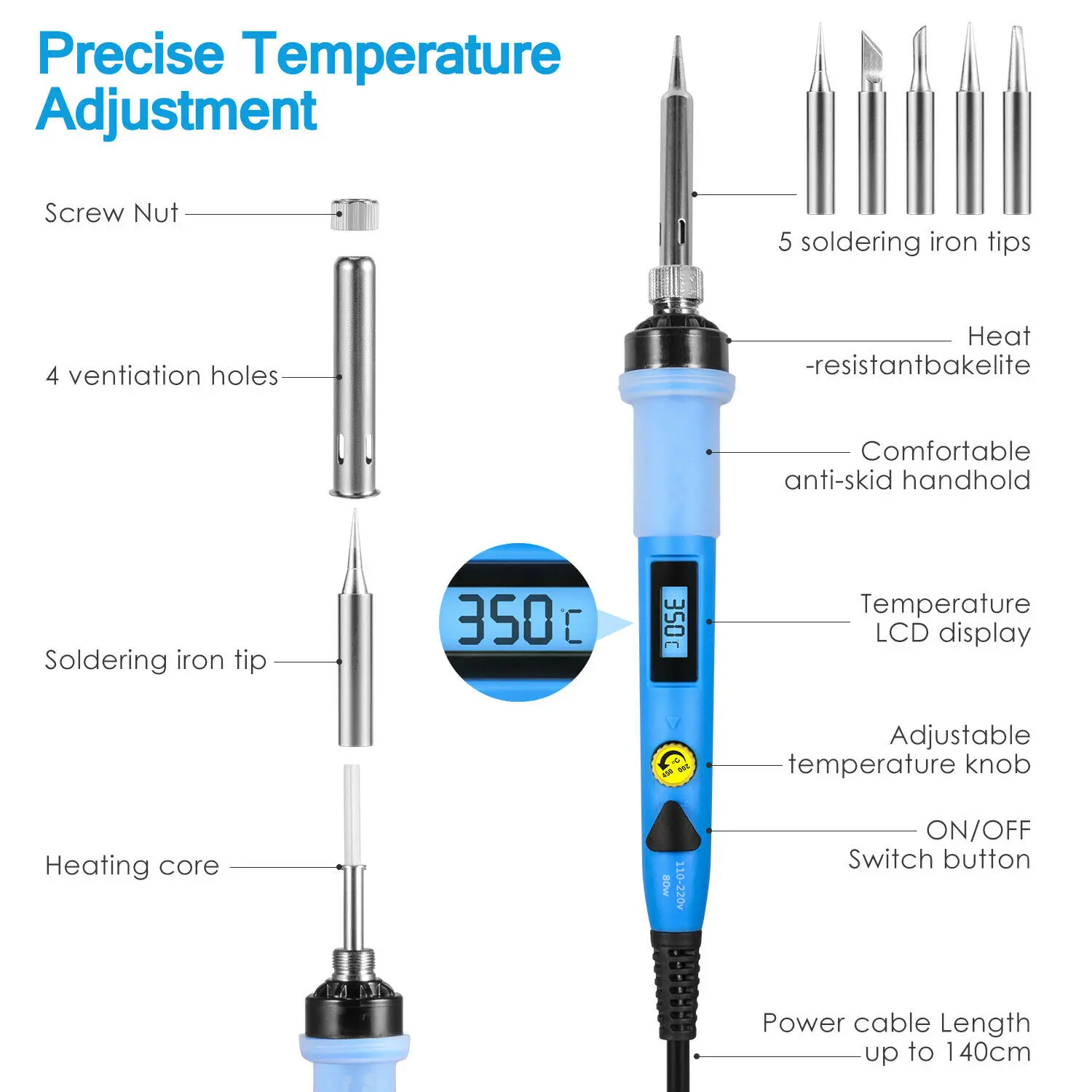 Soldering Iron Kit 80W LCD Adjustable Temp Welding Tool Desoldering Pump Station
Soldering Iron Kit 80W LCD Adjustable Temp Welding Tool Desoldering Pump Station