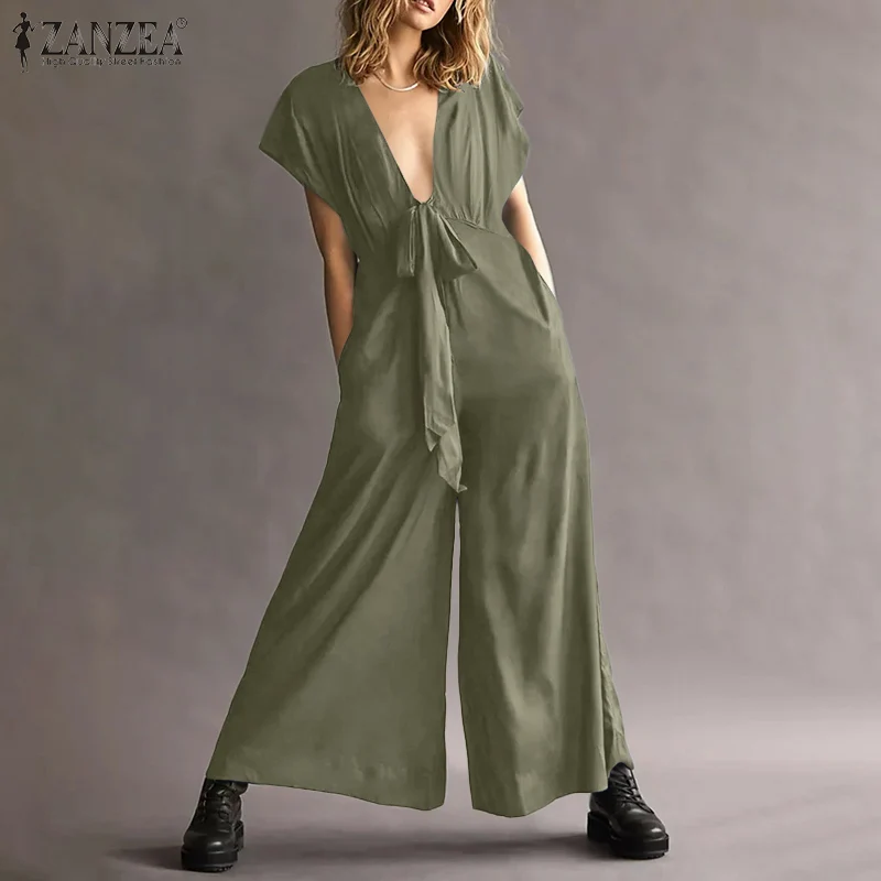 Elegant Short Sleeve Rompers Stylish Women Deep V Neck Jumpsuit Summer Solid Loose Playsuit Office OL ZANZEA Wide Leg Culottes
Elegant Short Sleeve Rompers Stylish Women Deep V Neck Jumpsuit Summer Solid Loose Playsuit Office OL ZANZEA Wide Leg Culottes