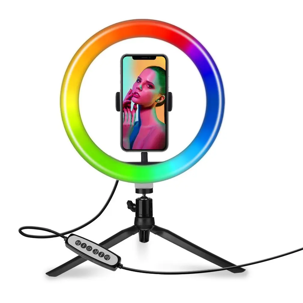 Live Broadcast Colorful Lamp Desktop RGB Ring Lamp - 10 Inch With Tripod 360 Degree Rotating PTZ 3 Color Lighting Model
Live Broadcast Colorful Lamp Desktop RGB Ring Lamp - 10 Inch With Tripod 360 Degree Rotating PTZ 3 Color Lighting Model