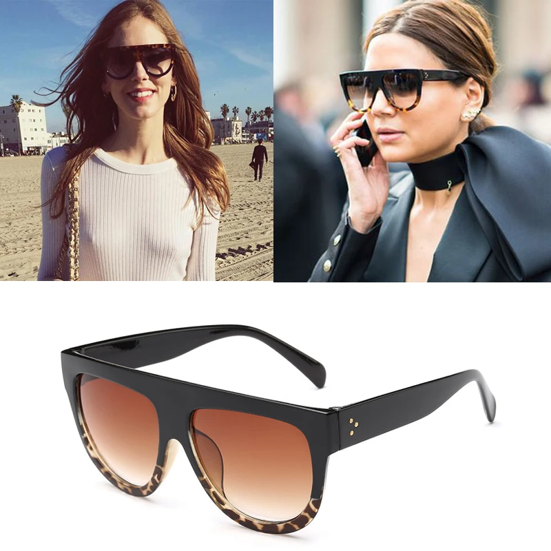 

2020 модные брендовые дизайнерские Винтажные Солнцезащитные очки с плоским верхом женские заклепки солнцезащитные очки для женщин большие квадратные очки