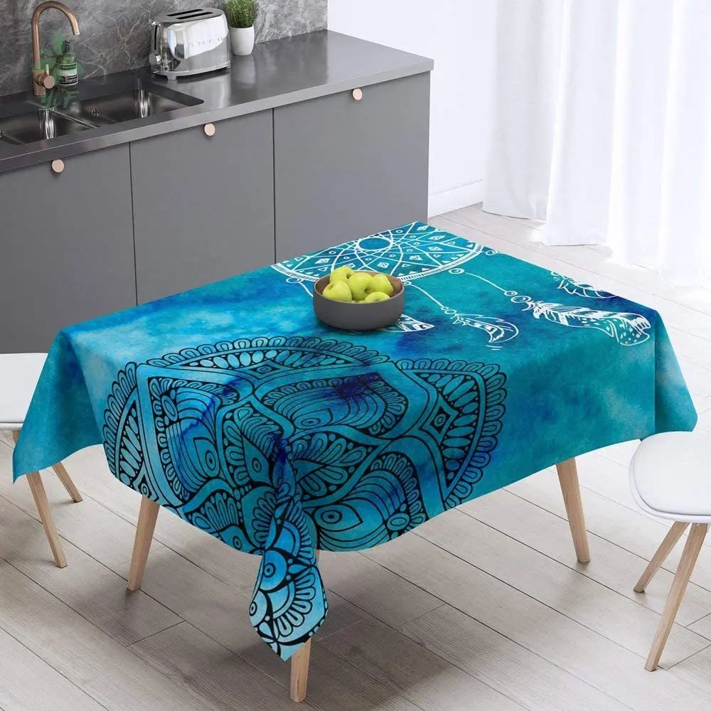 

Mandala Floral Marble Table Cover Ethnic Indian Style Blue Tie Dye Tabletop Collection For Dining Kitchen Home Decor