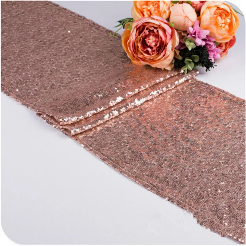 

Sparkly Shining Embroider Table Runners Rose Champagne Gold Sequin Table Cover for Weddings Party Cloth Decor