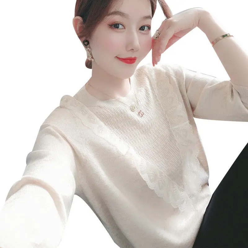 French lace stitching 2021 spring new knitted sweater temperament small shirt jacket sleeve
French lace stitching 2021 spring new knitted sweater temperament small shirt jacket sleeve