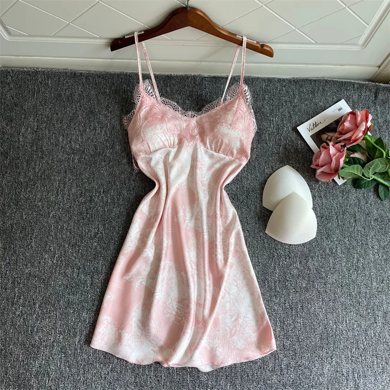Summer Women Sexy Nightgown Print Lace Trim Spaghetti Strap Nightdress Sleepwear Silk Satin Nightwear Bathrobe Loose Home Dress
Summer Women Sexy Nightgown Print Lace Trim Spaghetti Strap Nightdress Sleepwear Silk Satin Nightwear Bathrobe Loose Home Dress