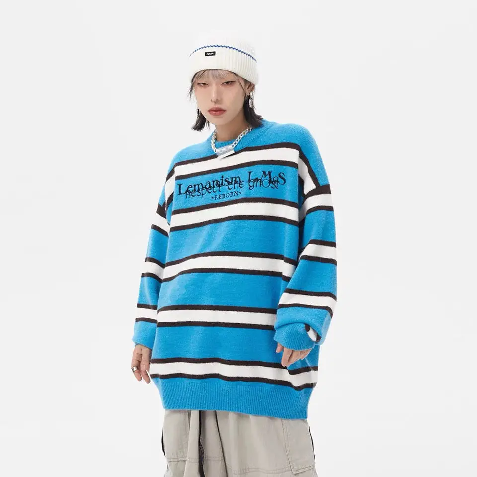New sweater men and women autumn winter long-sleeved striped embroidery pullover couples super fire tops fashion | Женская одежда