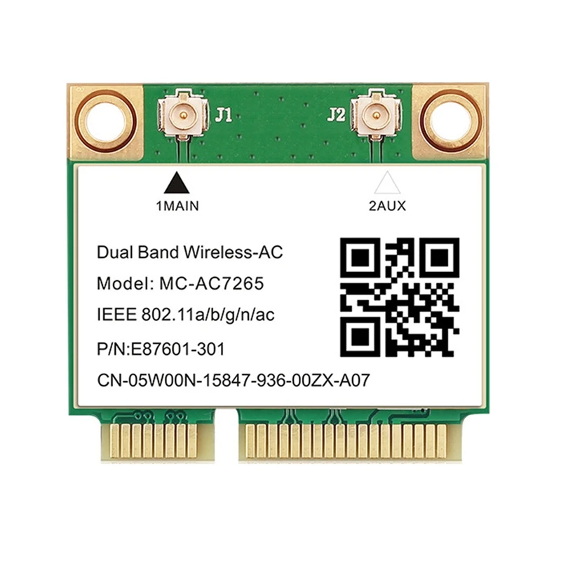 1200Mbps Wireless MC-AC7265 Half Mini PCI-E Wifi Card Bluetooth 4.2 802.11Ac Dual Band 2.4G 5Ghz Adapter for Laptop
1200Mbps Wireless MC-AC7265 Half Mini PCI-E Wifi Card Bluetooth 4.2 802.11Ac Dual Band 2.4G 5Ghz Adapter for Laptop