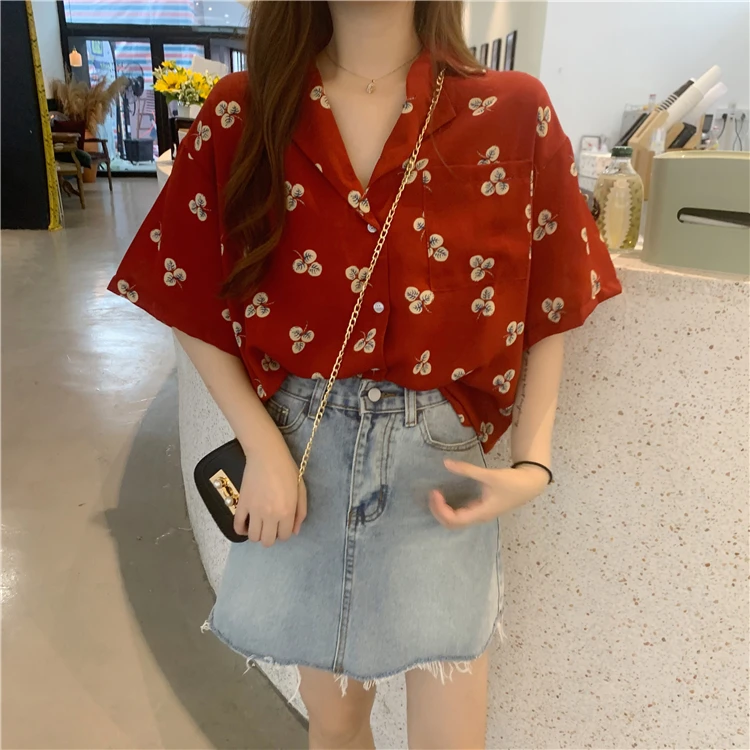Women's Summer Shirts Kawaii Ulzzang Lovely Loose Lapel Short Sleeve Shirt Cute Korean Female Sweet Ins Chic Cute Top For Women 
Women's Summer Shirts Kawaii Ulzzang Lovely Loose Lapel Short Sleeve Shirt Cute Korean Female Sweet Ins Chic Cute Top For Women