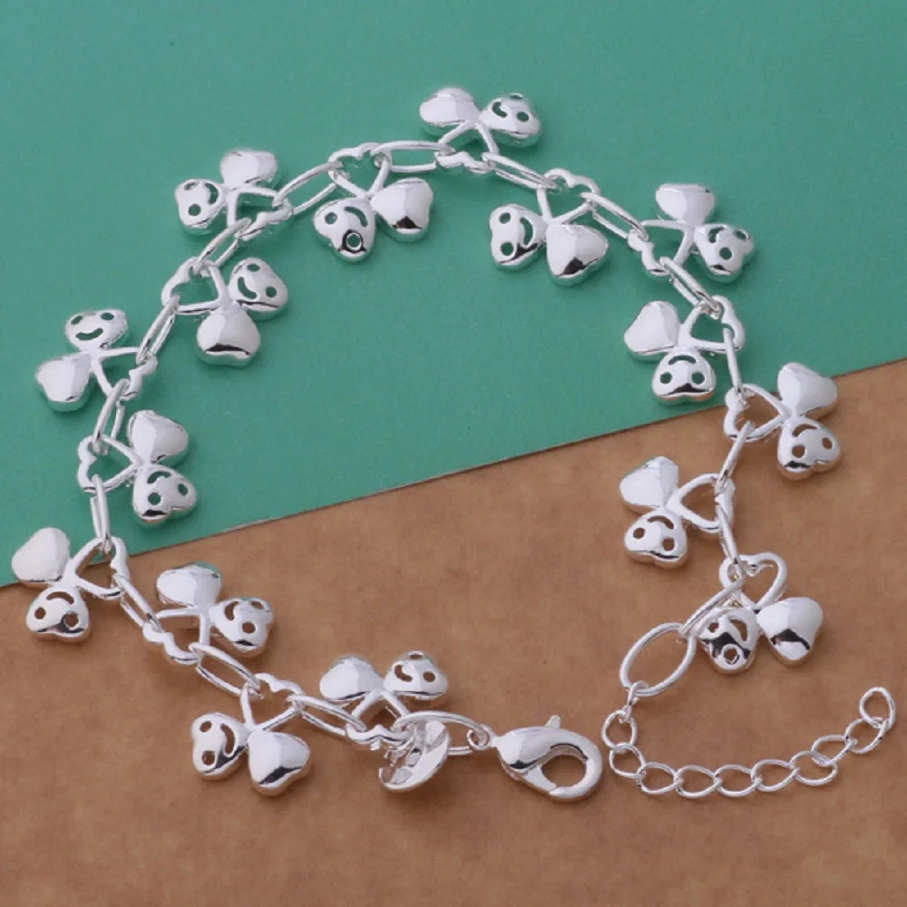 New 925 Silver Lucky Heart Clover Smile 8'' Bracelet Women's Chain Bracelet
New 925 Silver Lucky Heart Clover Smile 8'' Bracelet Women's Chain Bracelet