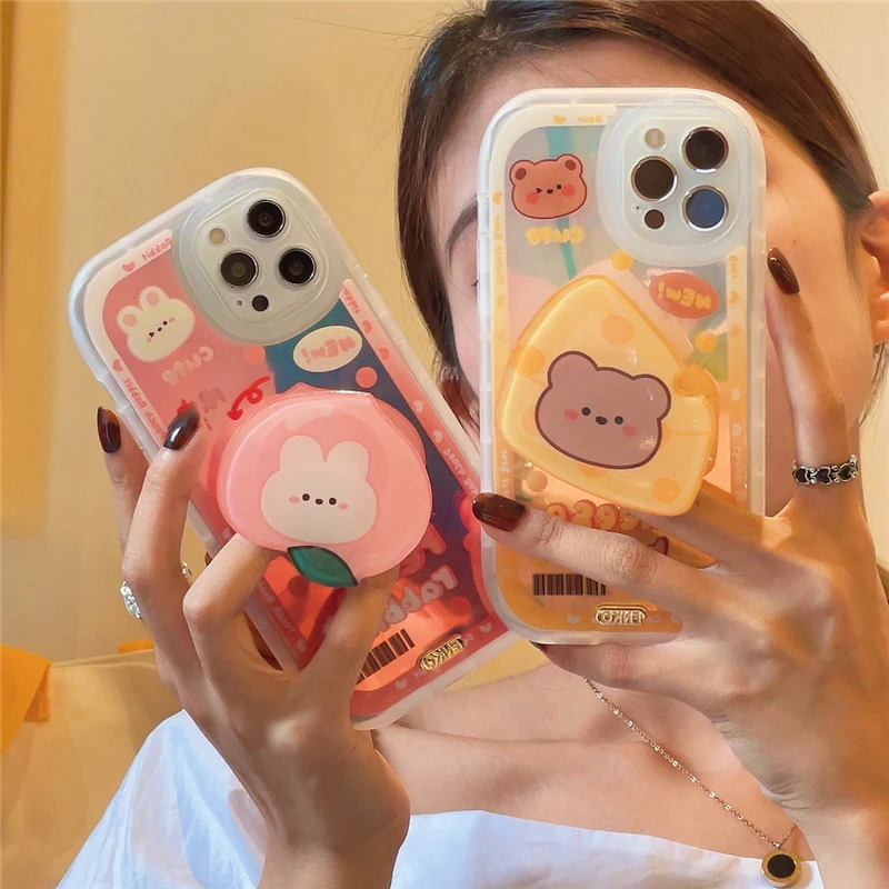 Cute Laser Gradient Phone Case With Peach Bear Holder For iPhone 11 12 Pro Max 7 8 Plus X XR XS Max Silicone Protective Cover
Cute Laser Gradient Phone Case With Peach Bear Holder For iPhone 11 12 Pro Max 7 8 Plus X XR XS Max Silicone Protective Cover