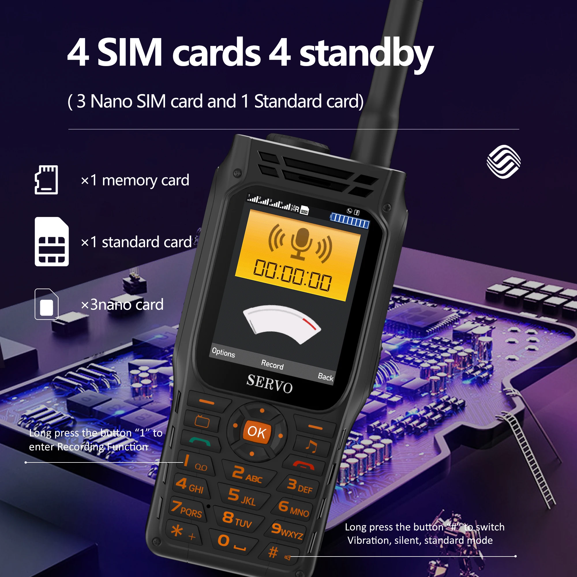 SERVO F3 мобильный телефон с 4 SIM-картами 2 дюйма фонариком | Мобильные телефоны и