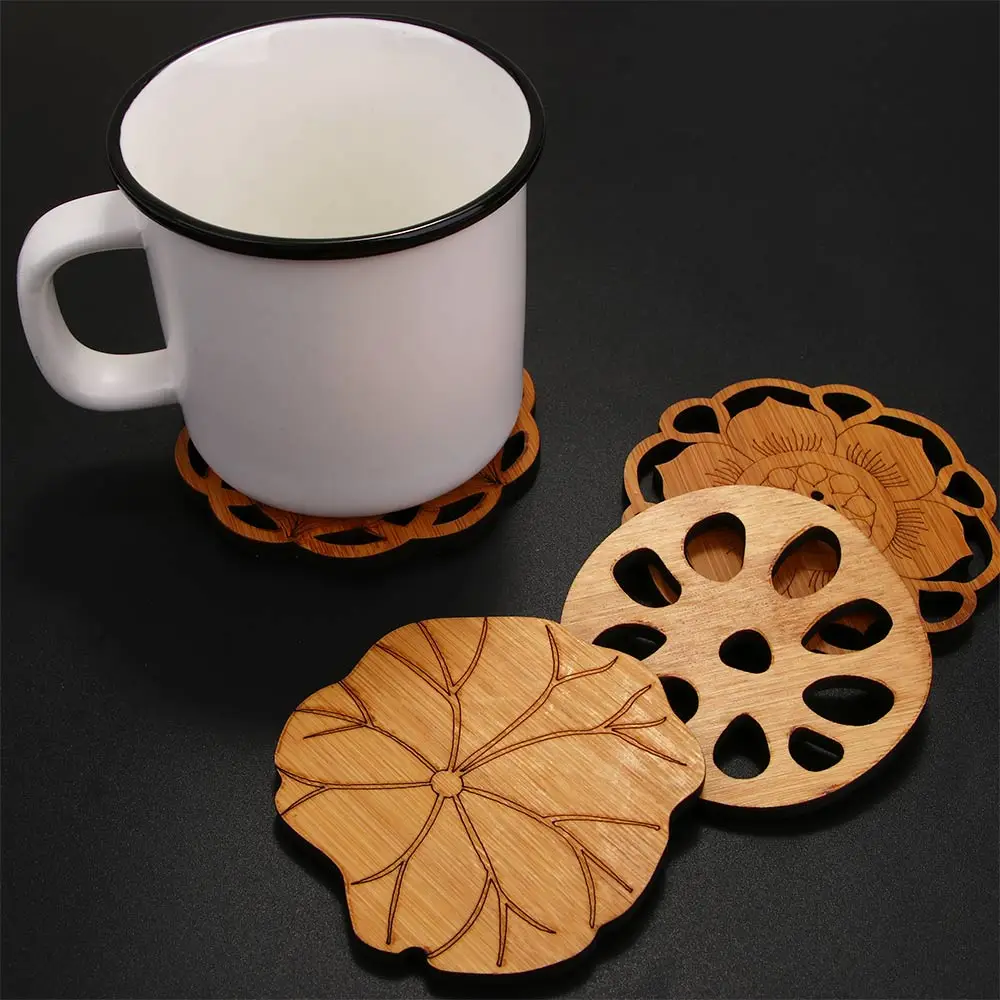 Бамбуковые подставки в форме лотоса деревянные круглые для чашек салфетки чая