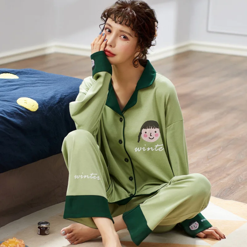 Pajamas women 21 new spring and autumn long-sleeved trousers cartoon cardigan knitted cotton home pajamas set
Pajamas women 21 new spring and autumn long-sleeved trousers cartoon cardigan knitted cotton home pajamas set