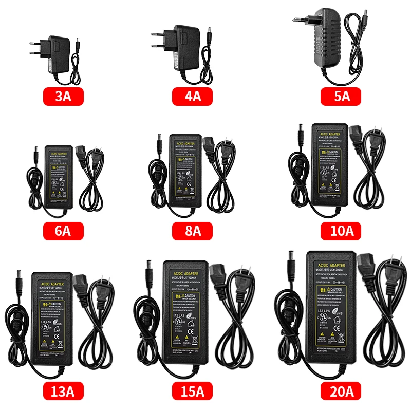 DC 12V Adapter 110V-240V Lighting Transformers Output DC12V 3A 5A 6A 8A 10A 15A 18A 20A EU / US Plug Power Adapter for LED Strip
DC 12V Adapter 110V-240V Lighting Transformers Output DC12V 3A 5A 6A 8A 10A 15A 18A 20A EU / US Plug Power Adapter for LED Strip