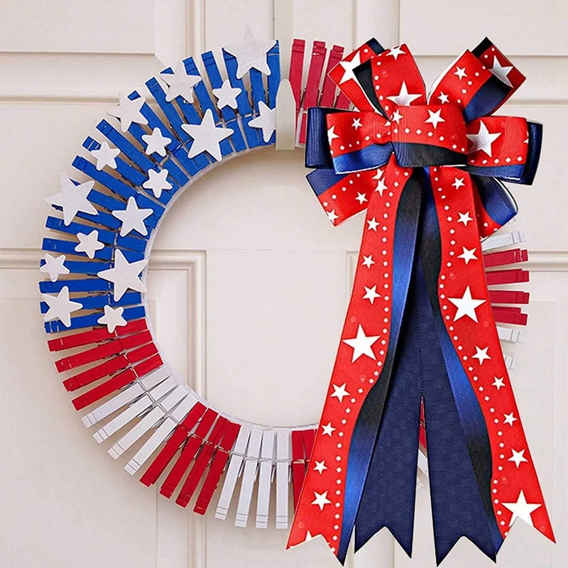 

MLGB Patriotic Wreath Bow American Stars Tree Topper Bow Gift Bows for Memorial Day Home Indoor Outdoor Party Decoration