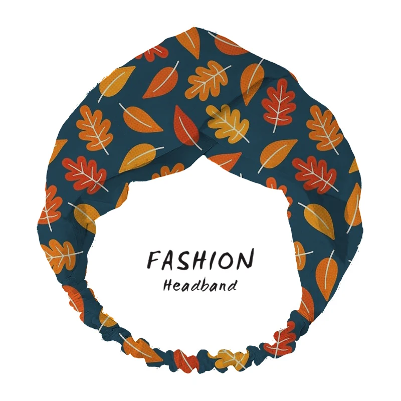 

2020 Hair Accessories Autumn Leaves on Indigo Blue print Women Headband Bandanas Hair Bands Headwear Headbands Hair Scrunchies