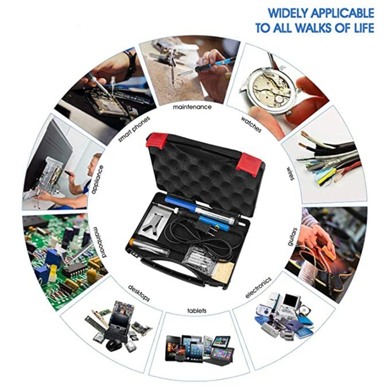 60W 220-240V adjustable temperature electric soldering iron set welding toolbox 
60W 220-240V adjustable temperature electric soldering iron set welding toolbox