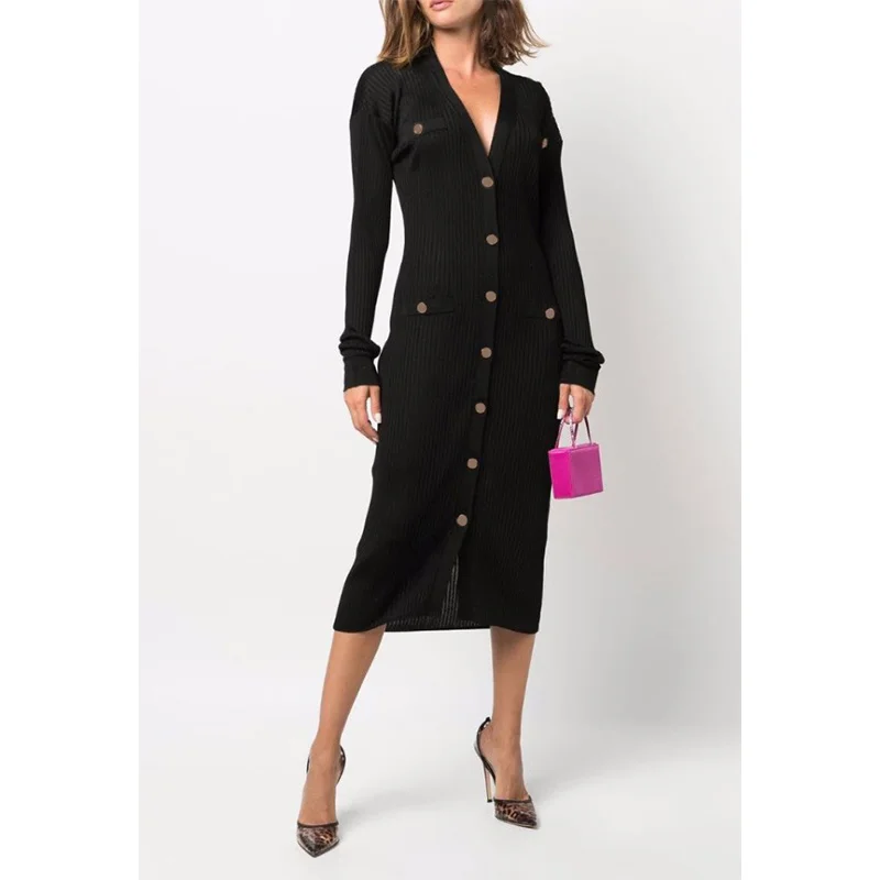 Atheflow Autumn Women Black Midi Dress Deep V Neck Sexy Elegant Evening Party Dress Single Breasted Long Sleeve Bodycon Dresses
Atheflow Autumn Women Black Midi Dress Deep V Neck Sexy Elegant Evening Party Dress Single Breasted Long Sleeve Bodycon Dresses