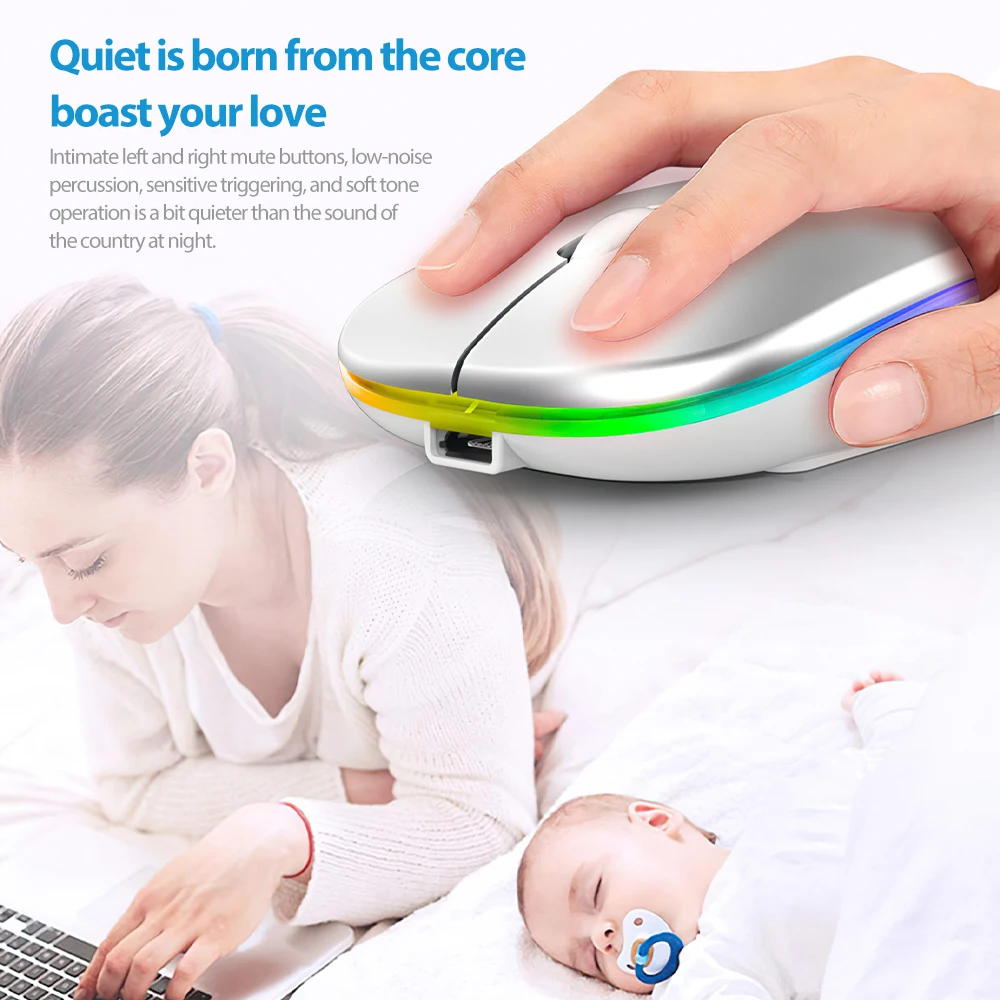 Wireless Mini Mouse 2.4G USB Bluetooth Mouse RGB LED Backlit Ergonomic Silent Mouse Gaming Mouse for Computer Office
Wireless Mini Mouse 2.4G USB Bluetooth Mouse RGB LED Backlit Ergonomic Silent Mouse Gaming Mouse for Computer Office