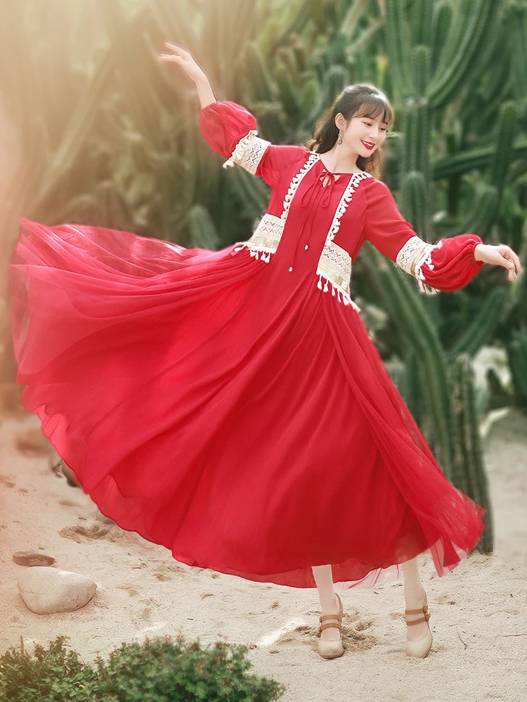 Free Shipping Boshow 2020 Chiffon And Mesh New Spring Summer A-line Long Mid-calf Lantern Sleeve Red Tassels Dresses For Women 
Free Shipping Boshow 2020 Chiffon And Mesh New Spring Summer A-line Long Mid-calf Lantern Sleeve Red Tassels Dresses For Women