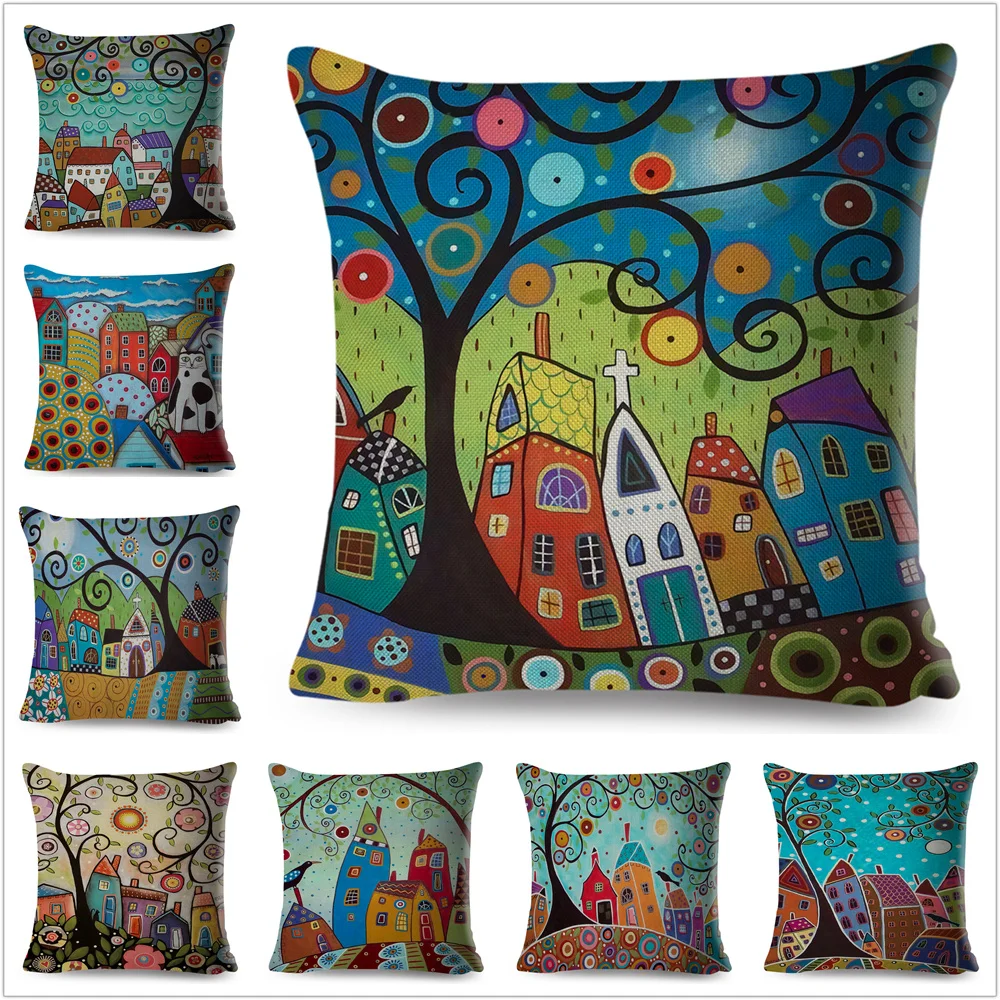 Retro Rural Color Cities Cushion Cover Decor Colorful Cartoon House Tree Pillow Case Polyester Pillowcase for Sofa Home Car
Retro Rural Color Cities Cushion Cover Decor Colorful Cartoon House Tree Pillow Case Polyester Pillowcase for Sofa Home Car